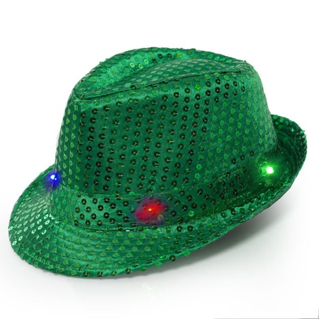 Pailletten Hoedje Groen met Licht incl Batterijen - 6 Pack