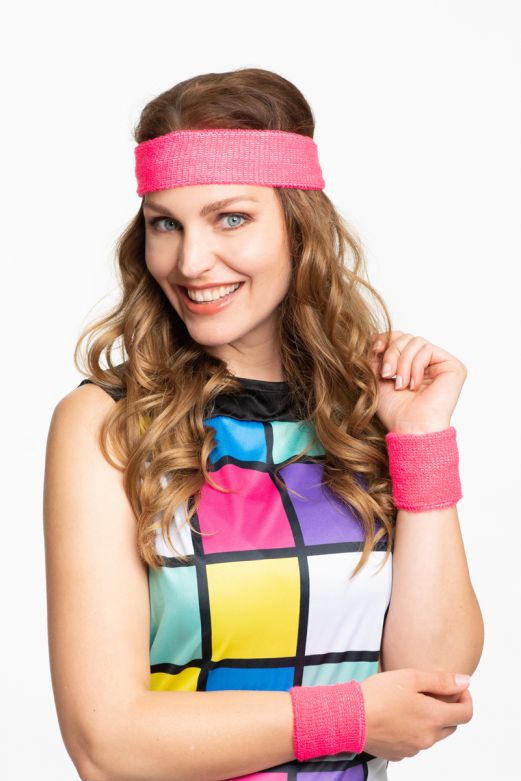 Neon Pink Set Headband/Wristbands