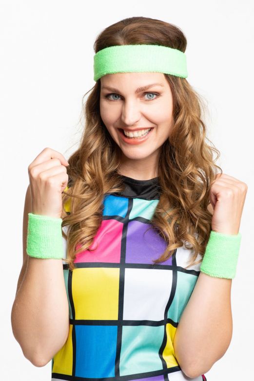 Neon Green Set Headband/Wristbands - 6 Pack