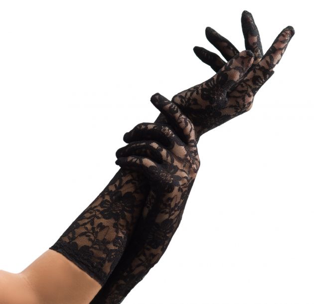 Lace Gloves Long Black - 38 cm - 6 Pack