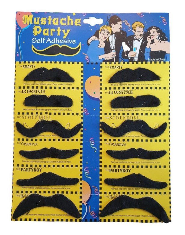 Mustaches Black - 12 pcs - 12 Pack