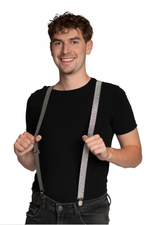 Suspenders Shiny Silver - Width 2,5 cm - 6 Pack