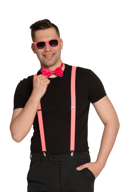 Set Bretels/Bril/Strik Neon Roze - 6 Pack