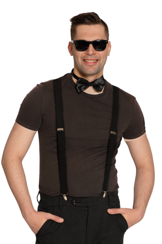 Set Bretels/Bril/Strik Zwart - 6 Pack