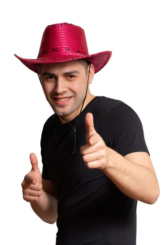Cowboy Hat Spangles Hot Pink - 6 Pack