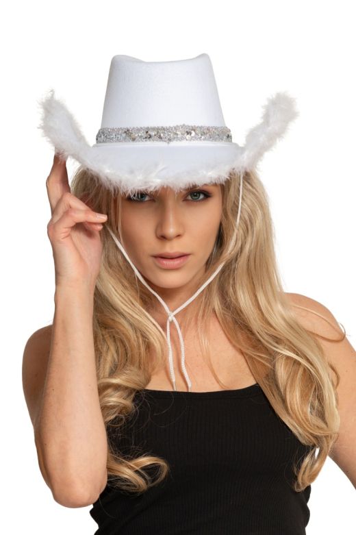 Cowboy Hoed Glitter met Bont Wit - 6 Pack