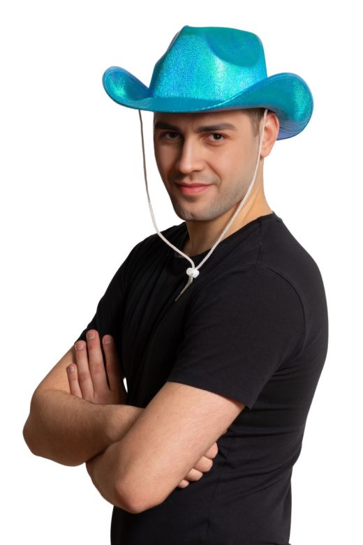 Cowboy Hoed Shiny Turquoise - 6 Pack