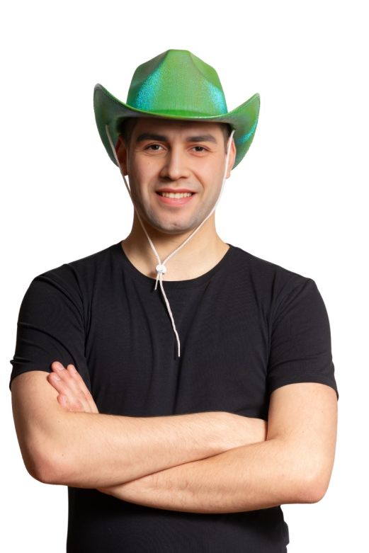 Cowboy Hoed Shiny Groen - 6 Pack