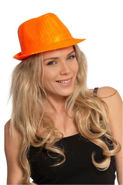 Pailletten Hoedje Neon Oranje - 6 Pack