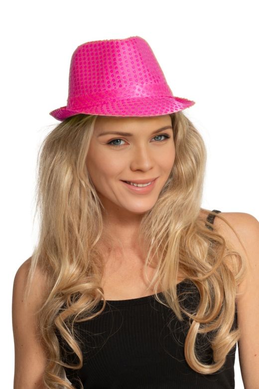 Pailletten Hoedje Neon Roze - 6 Pack