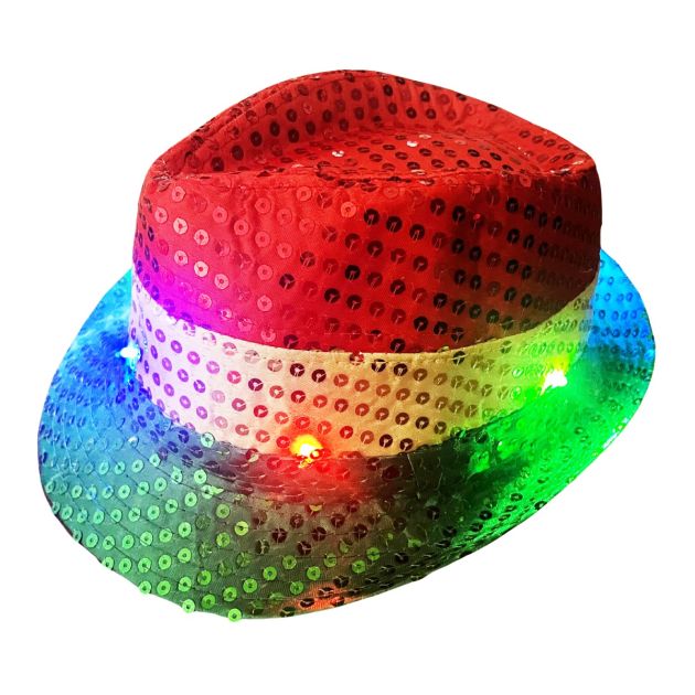 Pailletten Hoedje Rood/Geel/Groen met licht incl Batterijen - 6 Pack