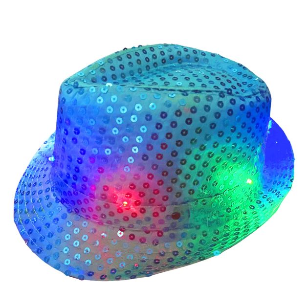 Pailletten Hoedje Turquoise met licht incl Batterijen - 6 Pack