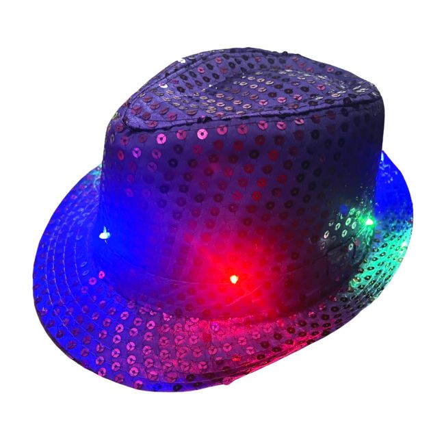 Pailletten Hoedje Paars met licht incl Batterijen - 6 Pack