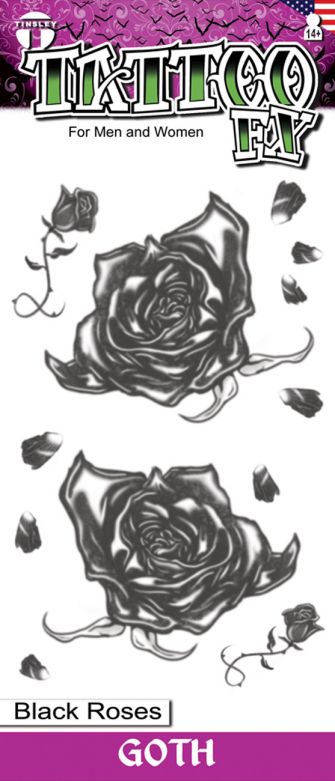 Goth Tattoos - Black Roses - 6 Pack