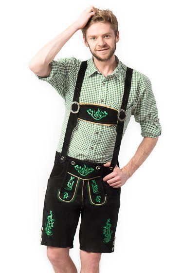 Lederhose Otto Kort, Zwart/Groen