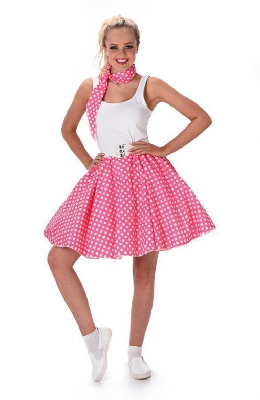 Polka Dot Rokje Met Sjaal, Donker Roze