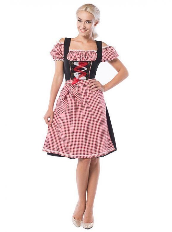 Oktoberfest Dress Anne-Ruth Long Red/Black